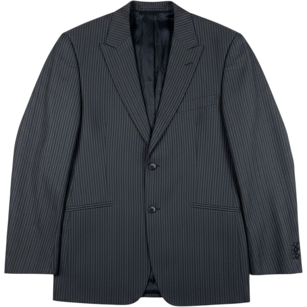 Versace Collection Blazer Mens 40R Pinstripe Wool Peak Lapel Dark Grey